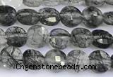 CCB1172 15 inches 4mm faceted coin black rutilated quartz beads