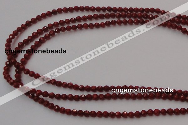 CCB120 15.5 inches 3mm faceted round red coral beads wholesale