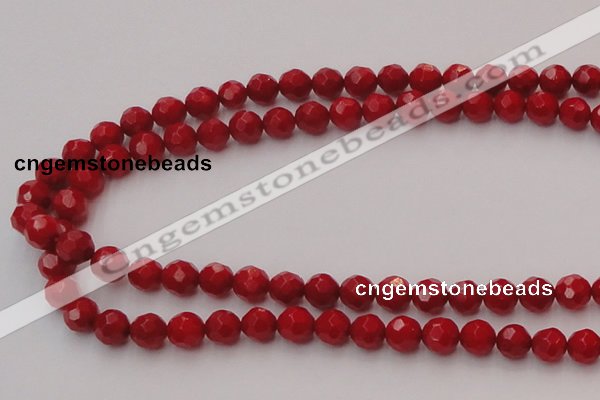 CCB122 15.5 inches 6mm faceted round red coral beads wholesale