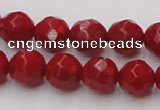 CCB123 15.5 inches 7mm faceted round red coral beads wholesale