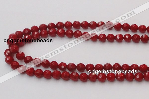 CCB123 15.5 inches 7mm faceted round red coral beads wholesale