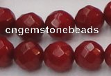 CCB124 15.5 inches 8mm faceted round red coral beads wholesale