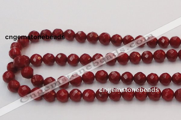 CCB124 15.5 inches 8mm faceted round red coral beads wholesale