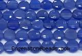 CCB1381 15 inches 4mm faceted coin blue agate beads