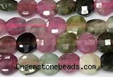 CCB1384 15 inches 4mm faceted coin tourmaline beads