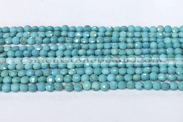 CCB1386 15 inches 4mm faceted coin turquoise beads