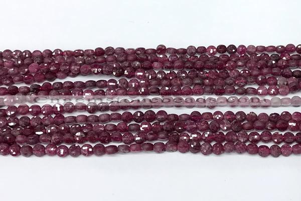 CCB1394 15 inches 4mm faceted coin ruby beads