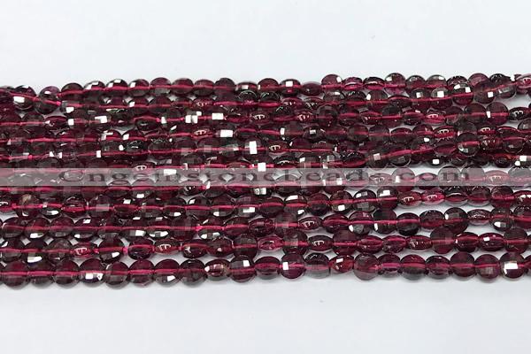 CCB1396 15 inches 4mm faceted coin red garnet beads