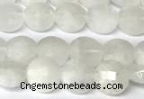 CCB1400 15 inches 6mm faceted coin white moonstone beads