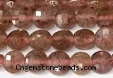 CCB1410 15 inches 6mm faceted coin strawberry quartz beads