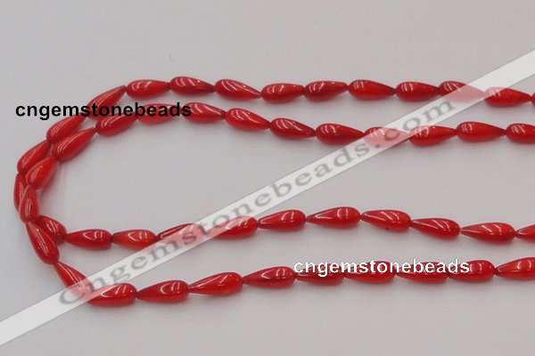 CCB142 15.5 inches 5*12mm teardrop red coral beads wholesale