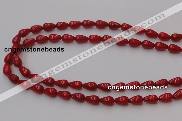 CCB143 15.5 inches 6*11mm teardrop red coral beads wholesale