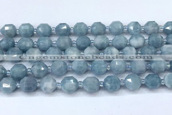 CCB1466 15 inches 9mm - 10mm faceted aquamarine beads