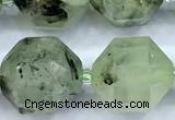 CCB1535 15 inches 11mm - 12mm faceted green rutilated quartz beads