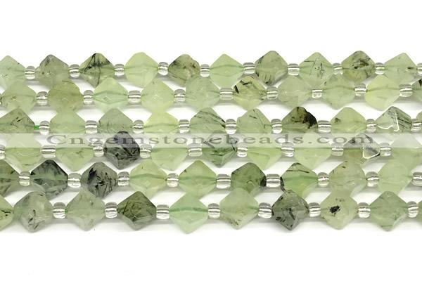 CCB1612 15 inches 10mm faceted green rutilated quartz beads