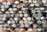 CCB1707 15 inches 6mm faceted coin black rutilated quartz beads
