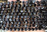 CCB1736 15 inches 6mm faceted coin black banded agate beads