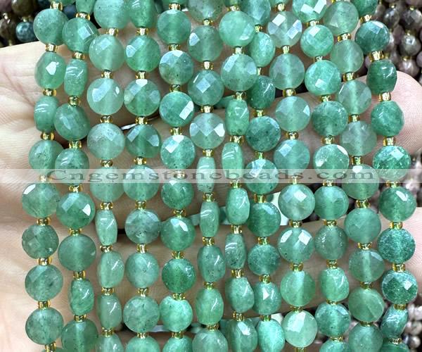 CCB1763 15 inches 6mm faceted coin green aventurine jade beads