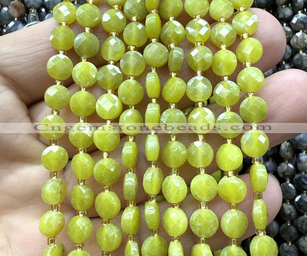 CCB1771 15 inches 6mm faceted coin Korean jade beads