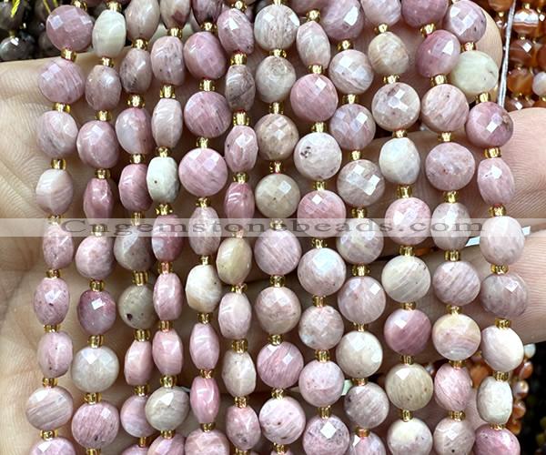 CCB1780 15 inches 6mm faceted coin pink wooden jasper beads