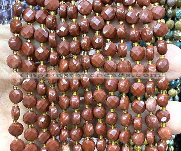 CCB1781 15 inches 6mm faceted coin red jasper beads