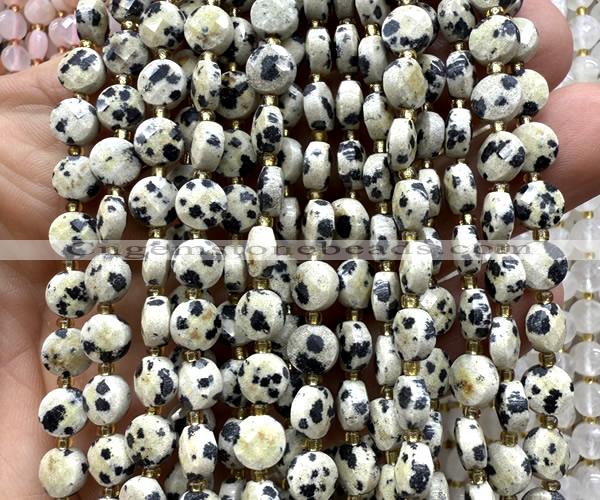 CCB1788 15 inches 6mm faceted coin dalmatian jasper beads