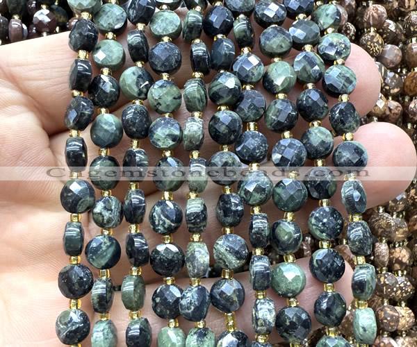 CCB1799 15 inches 6mm faceted coin kambaba jasper beads
