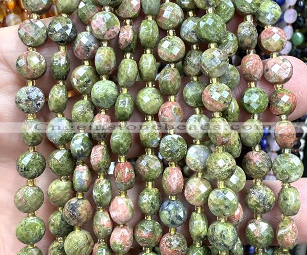 CCB1814 15 inches 6mm faceted coin unakite gemstone beads
