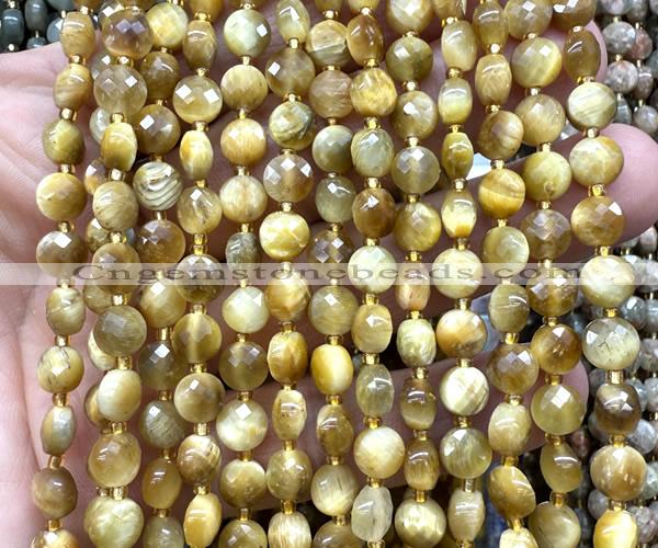 CCB1850 15 inches 6mm faceted coin golden tiger eye beads