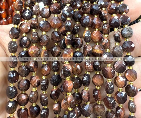 CCB1852 15 inches 6mm faceted coin red tiger eye beads