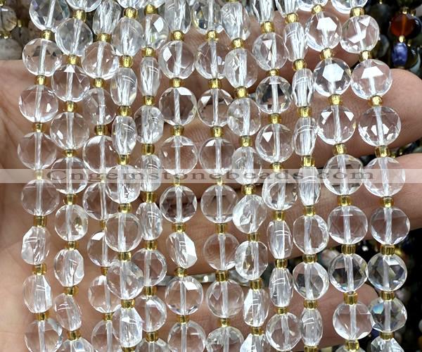 CCB1901 15 inches 8mm faceted coin white crystal beads