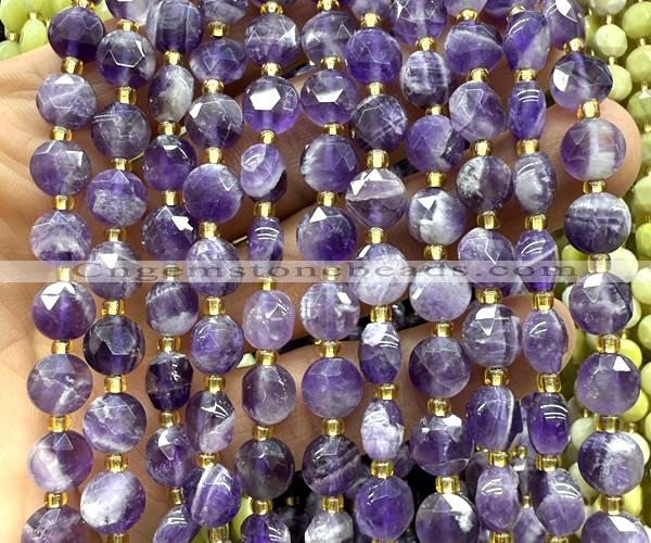 CCB1904 15 inches 8mm faceted coin dogtooth amethyst beads