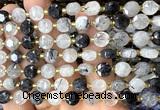 CCB1906 15 inches 8mm faceted coin black rutilated quartz beads
