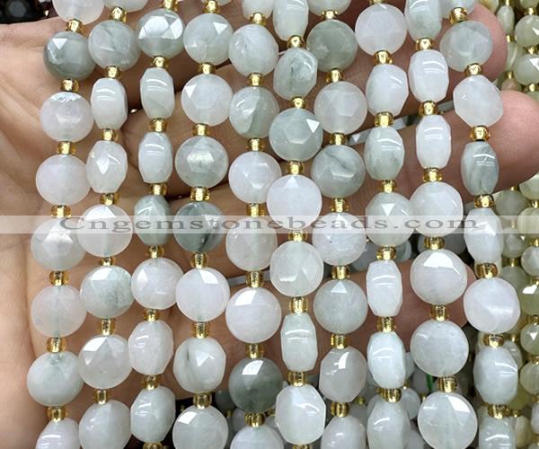 CCB1914 15 inches 8mm faceted coin green rutilated quartz beads