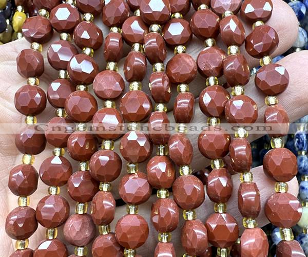CCB1981 15 inches 8mm faceted coin red jasper beads