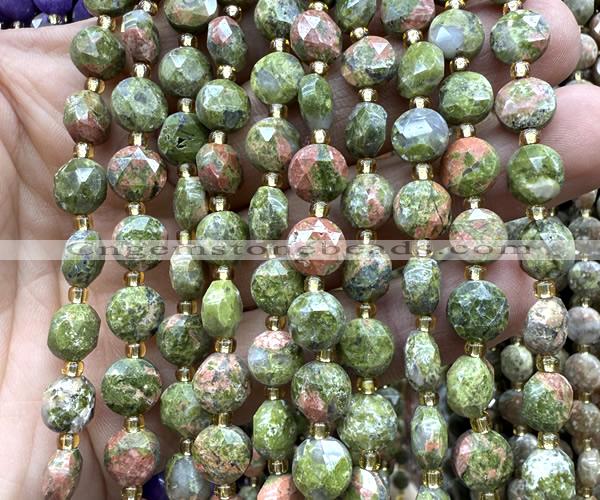 CCB2003 15 inches 8mm faceted coin unakite gemstone beads
