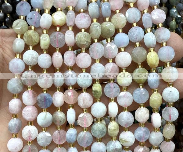 CCB2034 15 inches 8mm faceted coin morganite gemstone beads