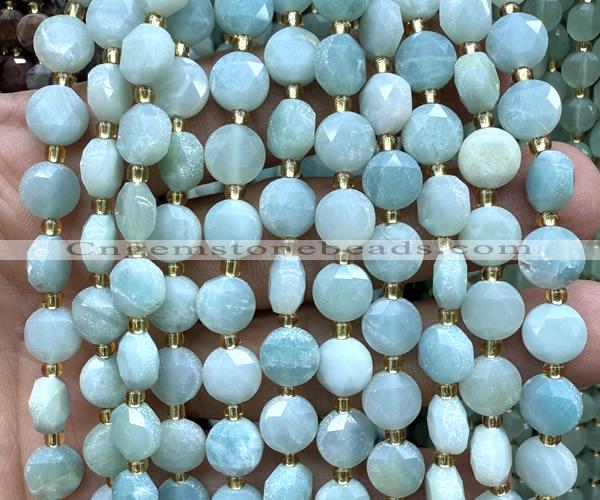 CCB2044 15 inches 8mm faceted coin amazonite beads wholesale