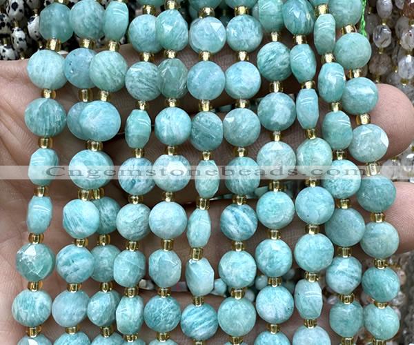 CCB2045 15 inches 8mm faceted coin amazonite gemstone beads