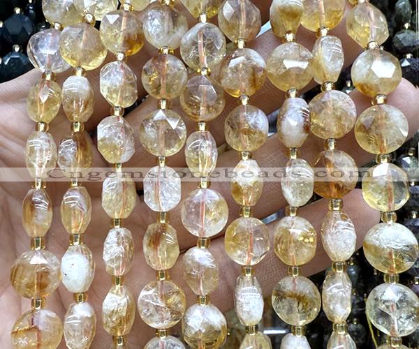 CCB2085 15 inches 10mm faceted coin citrine gemstone beads