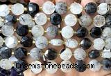 CCB2089 15 inches 10mm faceted coin black rutilated quartz beads