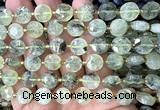 CCB2091 15 inches 10mm faceted coin green rutilated quartz beads