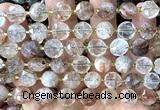 CCB2092 15 inches 10mm faceted coin black gold rutilated quartz beads