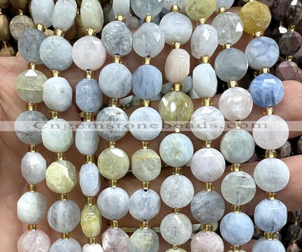 CCB2101 15 inches 10mm faceted coin aquamarine gemstone beads