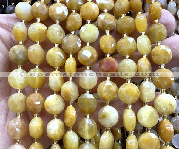 CCB2110 15 inches 10mm faceted coin yellow jade beads