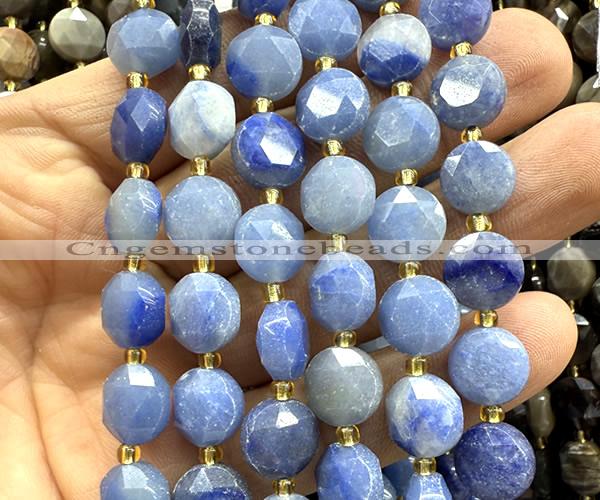 CCB2111 15 inches 10mm faceted coin blue aventurine jade beads
