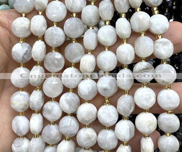 CCB2120 15 inches 10mm faceted coin white crazy lace agate beads