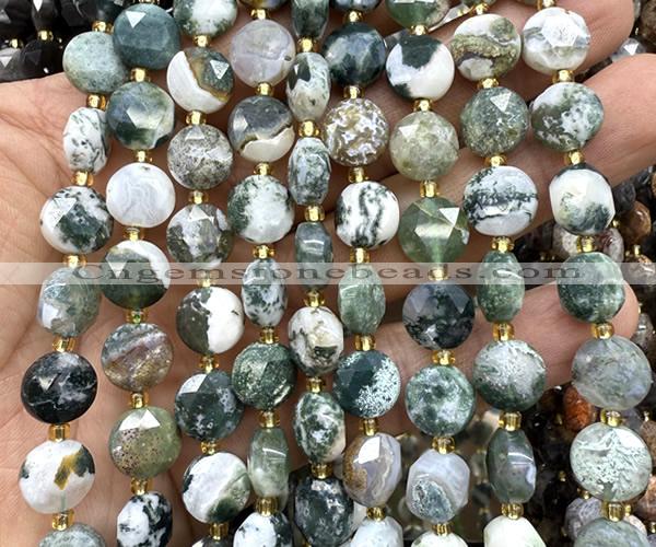 CCB2122 15 inches 10mm faceted coin tree agate beads