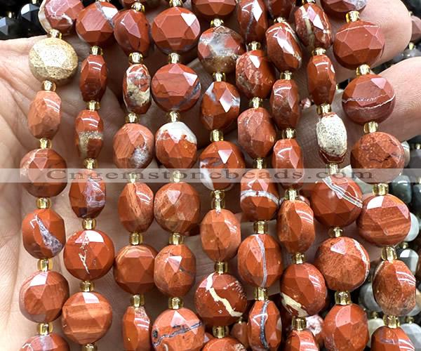 CCB2140 15 inches 10mm faceted coin brecciated jasper beads