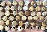 CCB2143 15 inches 10mm faceted coin picture jasper beads